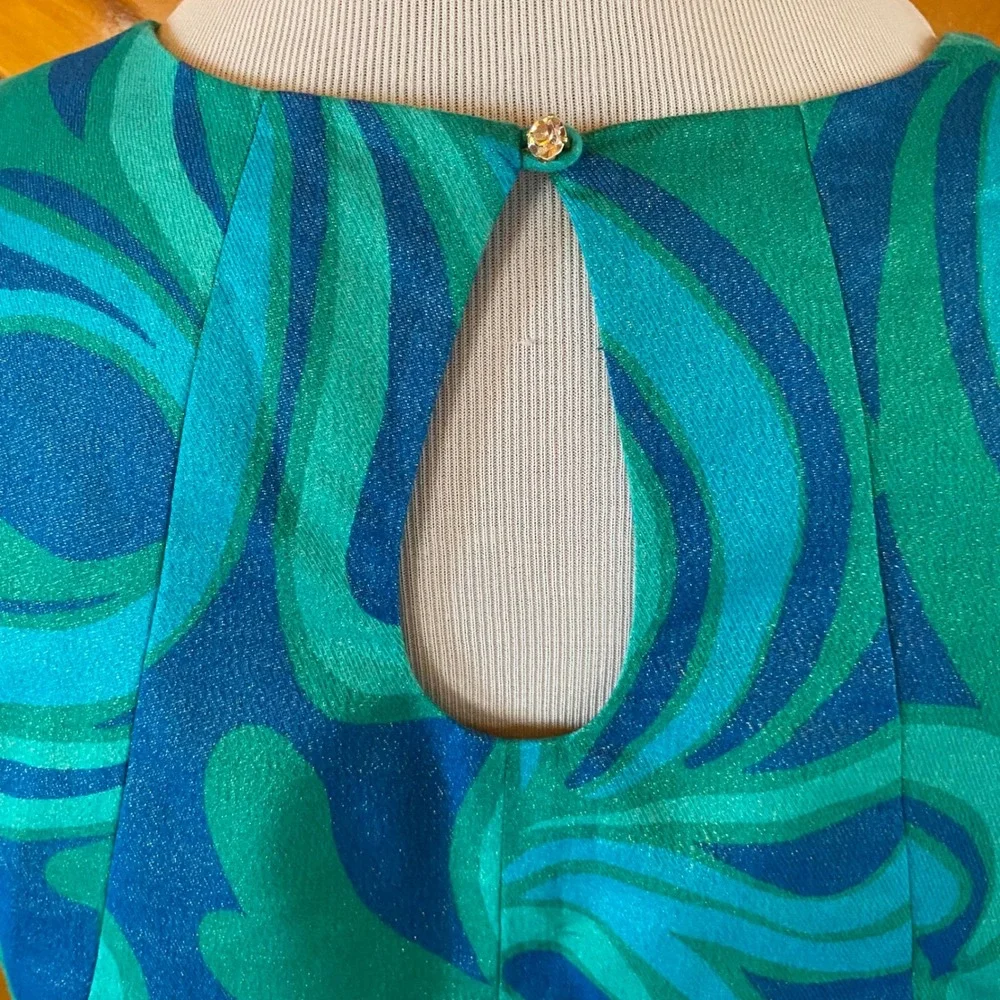 Lilly Pulitzer Payton Brewster Blue Big Bang Metallic Rhinestone Shift Dress 14 - Picture 5 of 12